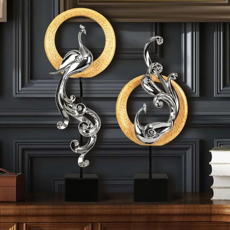 European-style resin phoenix ornament in rose gold, elegant silver, or festive red colour