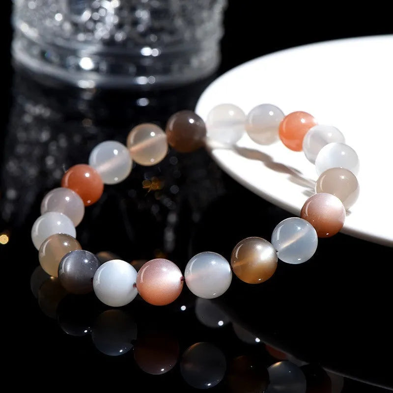 Natural colourful moonlight moonstone bracelet with 8mm single circle beads.