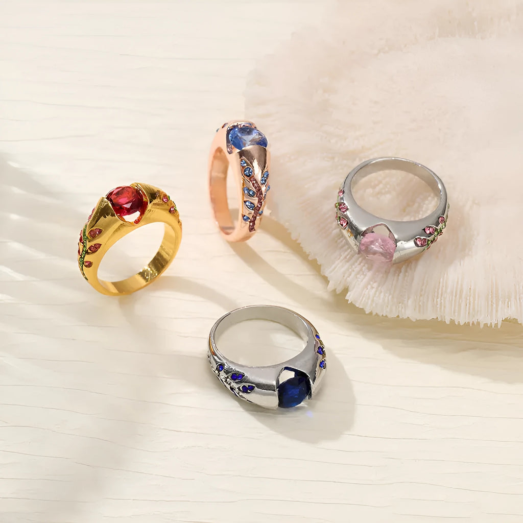 Leaf style zirconium inlaid ring for women in gold colour simple geometric design