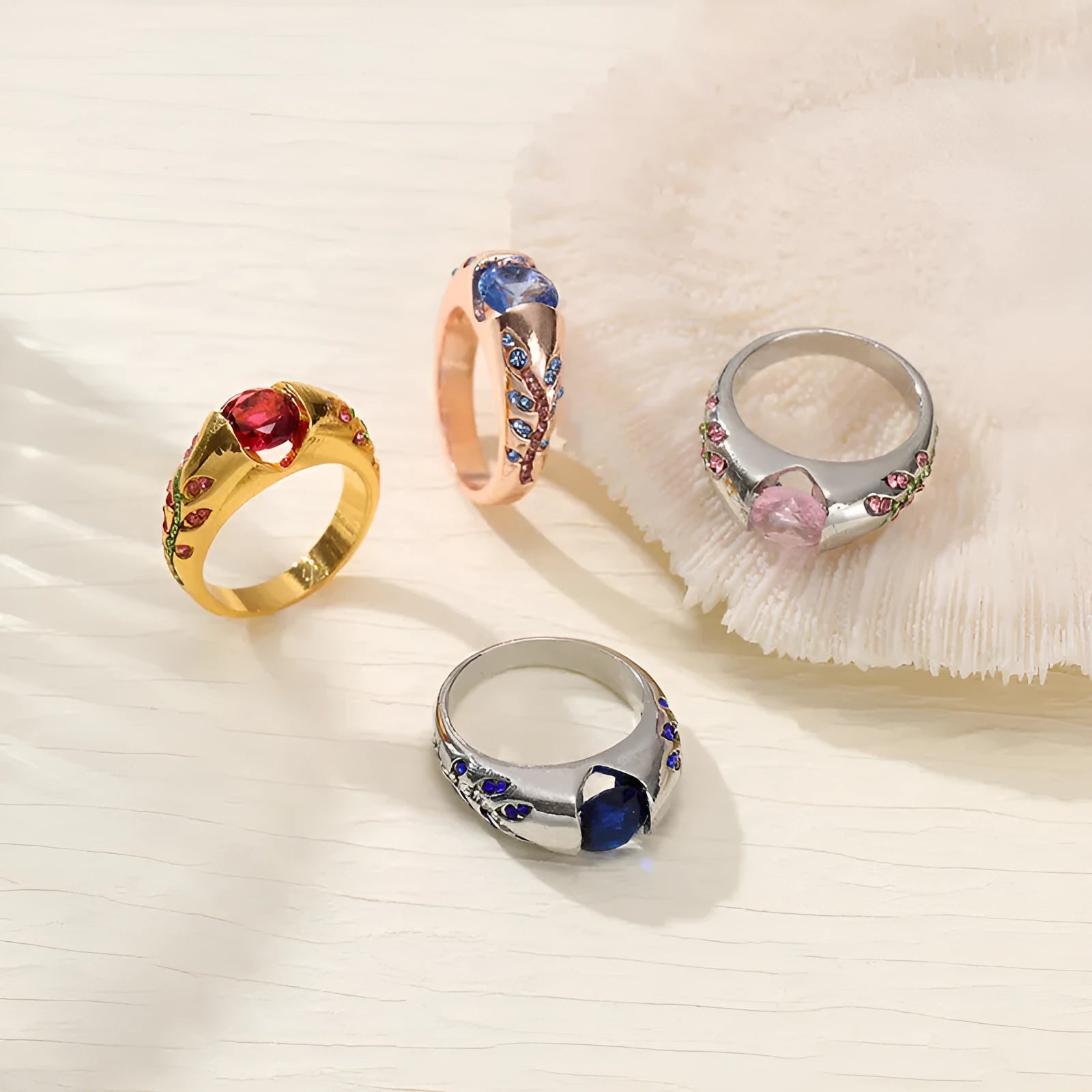 Leaf style zirconium inlaid ring for women in gold colour simple geometric design