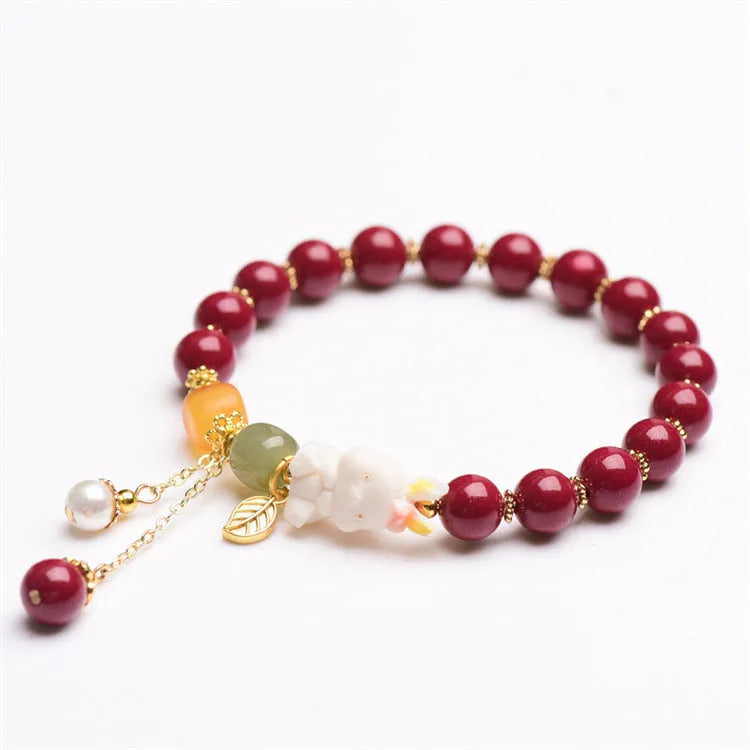 Purple gold sand cinnabar bracelet with rabbit pattern in national style