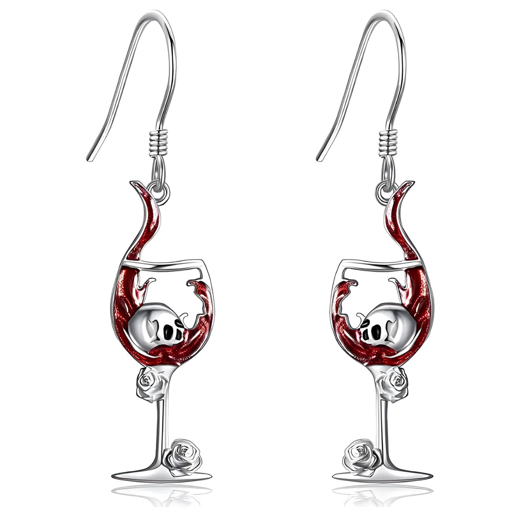 Geometric skull and wine glass design women's earrings in metallic finish
