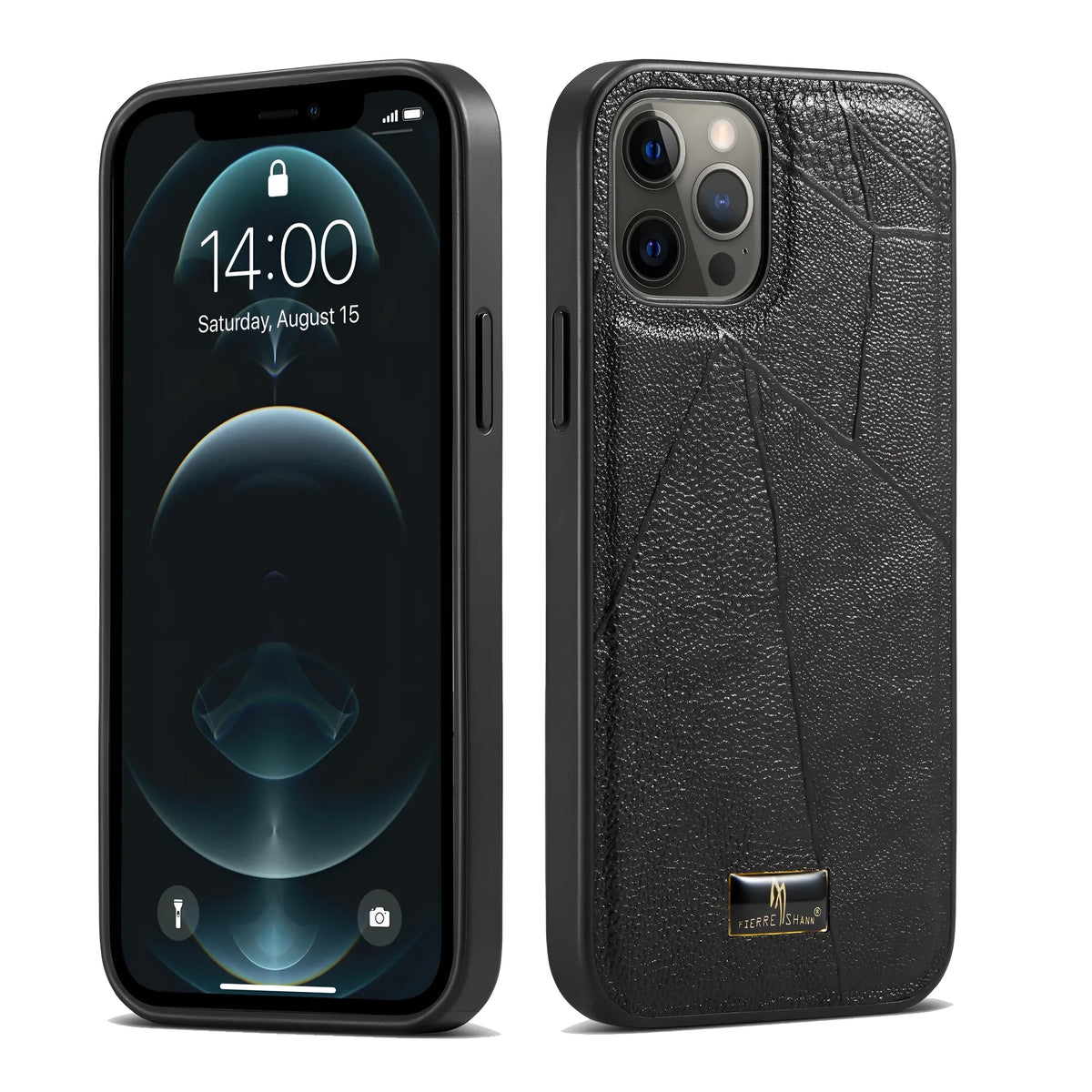 PU leather back cover phone case for Apple iPhone in black, handmade, simple business style.