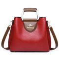 Large capacity PU tote bag in soft leather-look texture horizontal square shape with sewing line detail available in Black Dark Brown Green Red