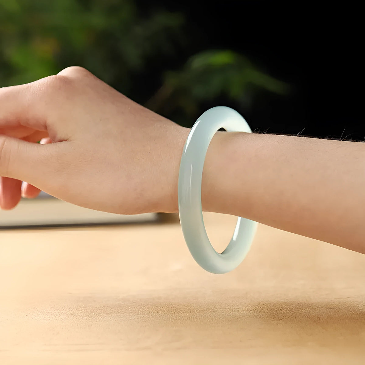 Azure light blue thin round bar quartzite jade bracelet in modern simplicity style
