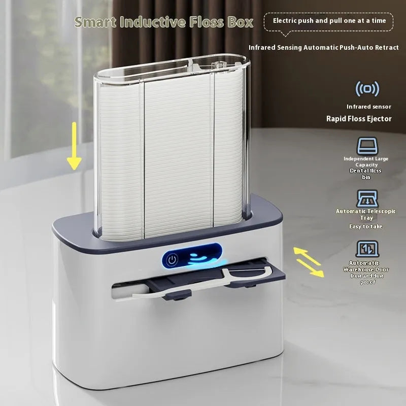Intelligent induction dental floss box in dark gray, light gray, and gold colour options with USB charging port