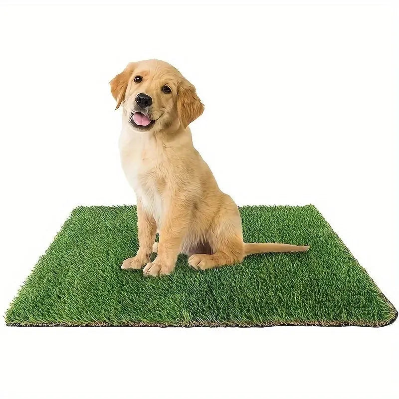 Artificial grass pet training toilet mat shown in small, medium, and large sizes.