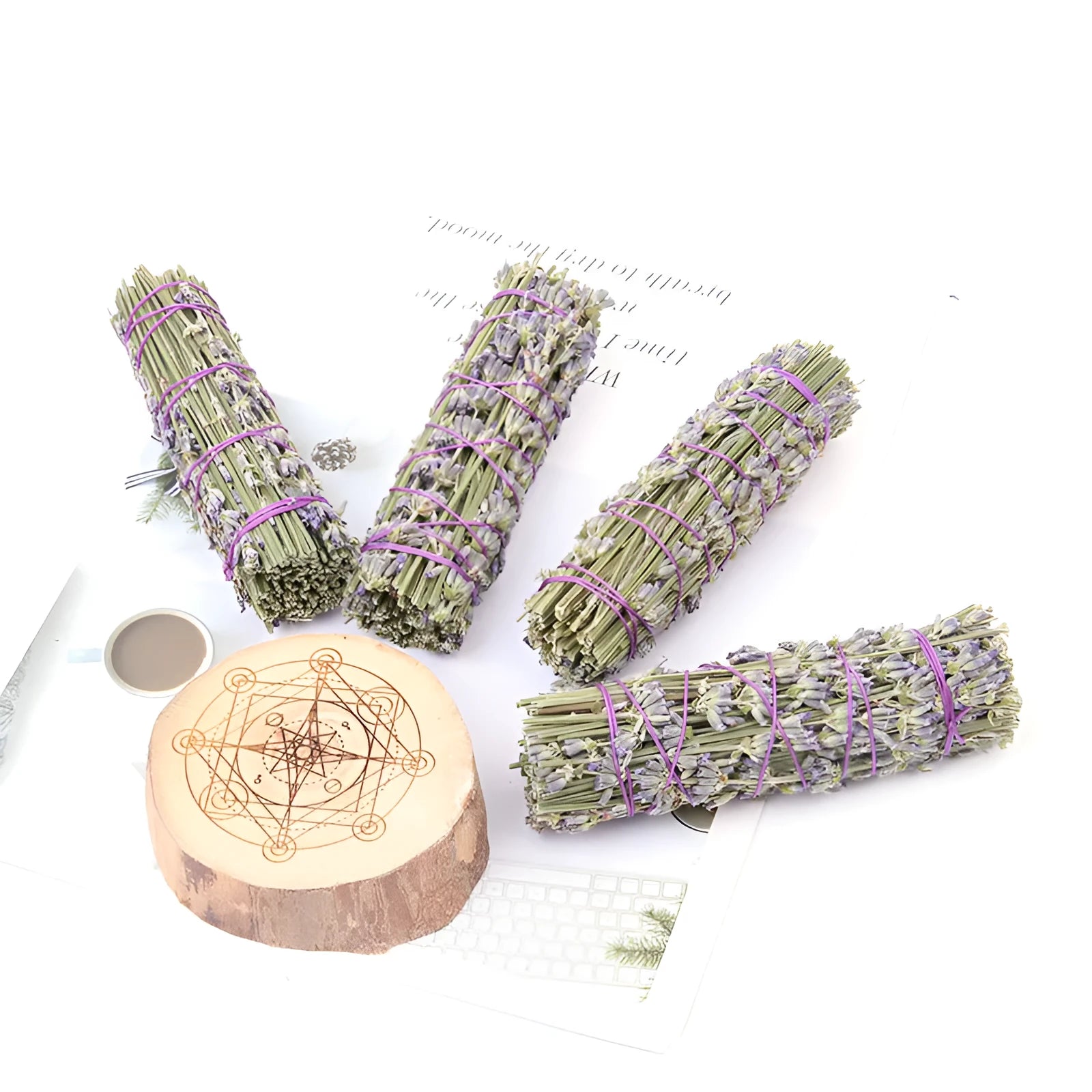 Natural dried lavender flower aromatherapy stick measuring four inches long