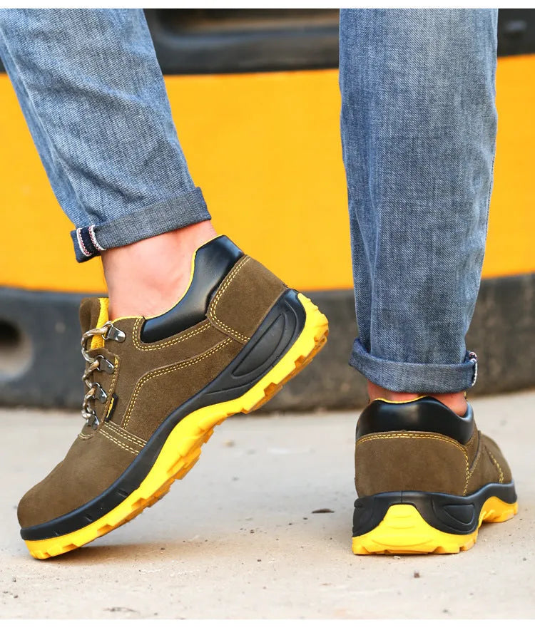 Bronze steel toe safety shoes with cow suede upper and anti-skid sole