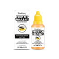 30ml bottle of clear fruit fly trap bait liquid with ingredients list including fructose and sorbitol.