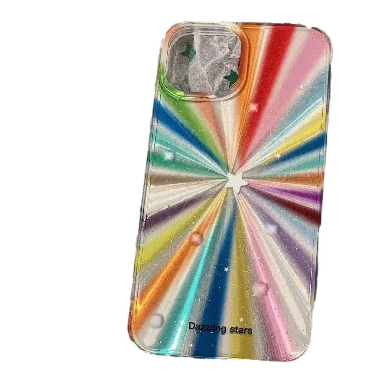 Drop-resistant rainbow star TPU phone case for Apple iPhone with transparent back and CD grain painted design