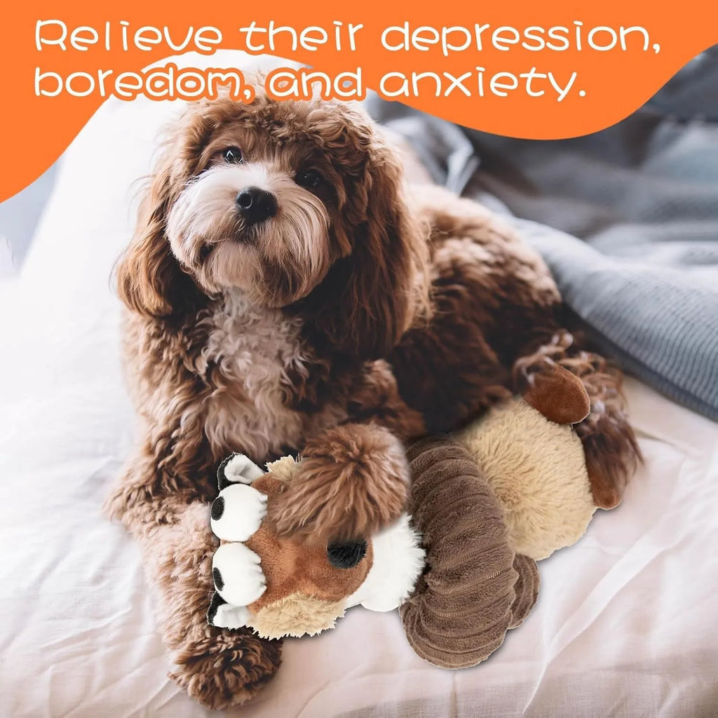 Plush squeaky dog toy with crinkle elements in brown colour for small medium large dogs