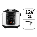 Black vehicle-mounted rice cooker 12V 24V with stainless steel inner pot 2L capacity 220x220x230mm