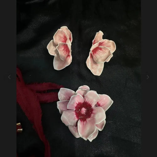 Alloy flower stud earrings with oil-spot glaze finish in European pastoral style