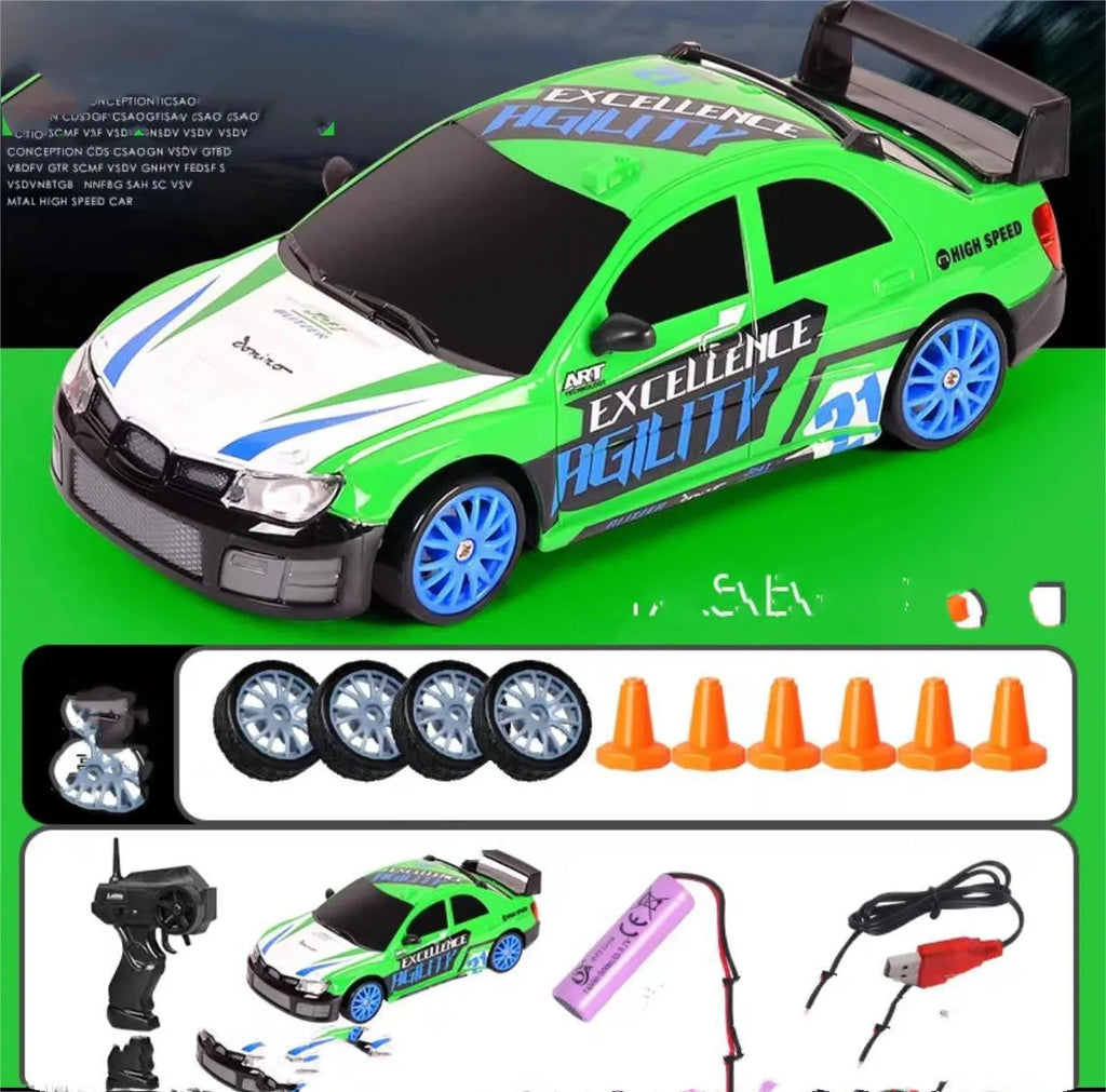1:24 scale RC drift car with 4WD, 2.4GHz remote, GTR AE86 body, 4 racing tyres and 6 traffic cones