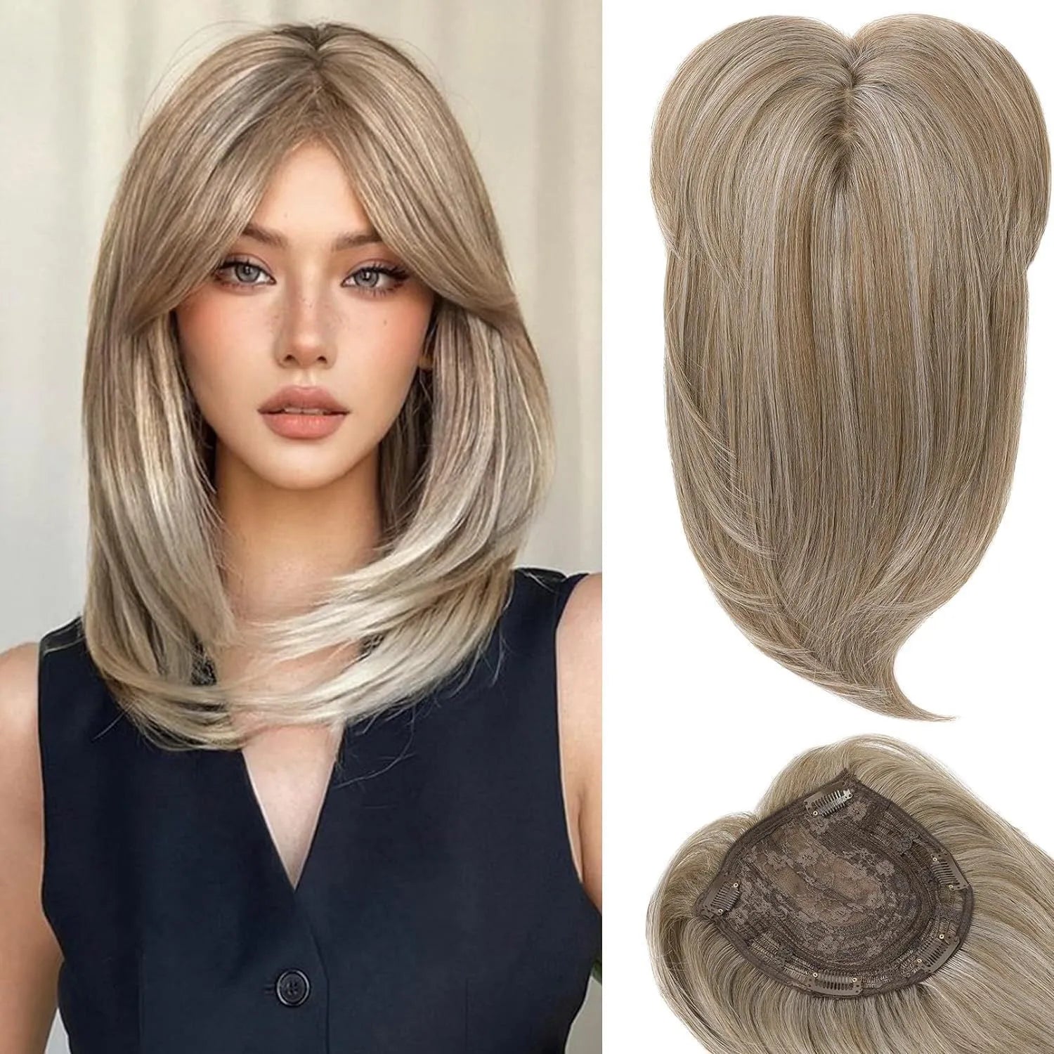 Women's high temperature fibre wig piece in Natural Black colour for hair supplement