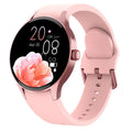 Black smartwatch with round 1.43 inch screen on a wrist, showing a fitness stats display.