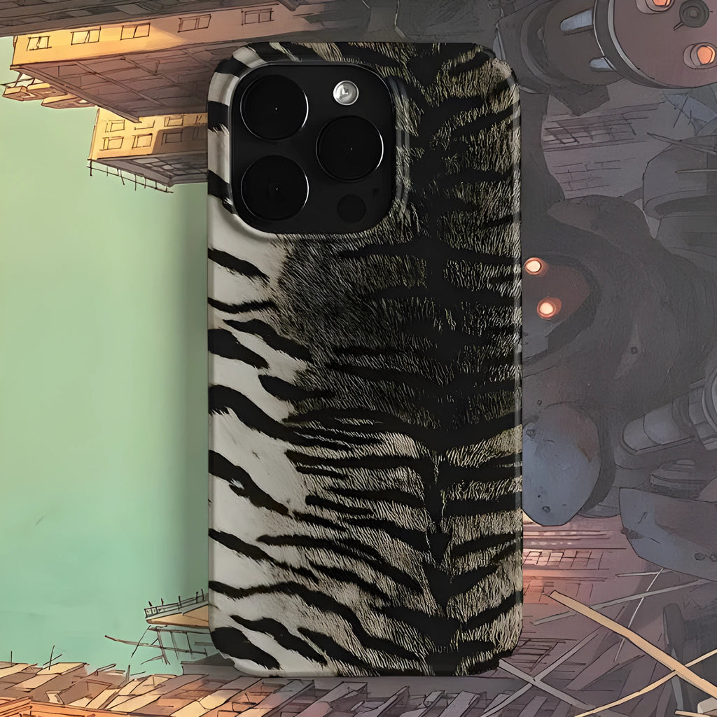 Gray tiger leather pattern hard shell phone case for iPhone with large hole cutout