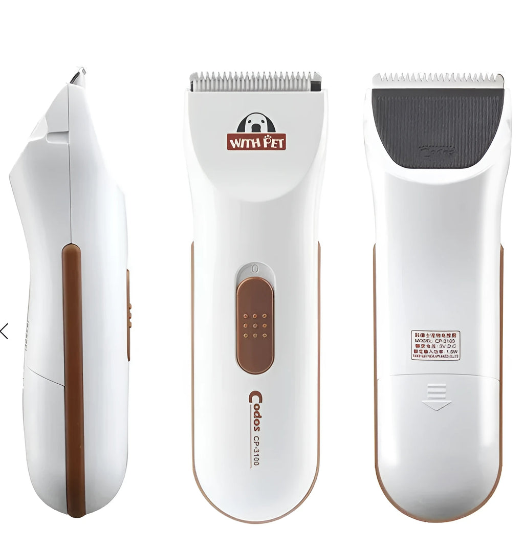 White pet hair clipper with ceramic blade for dog and cat grooming