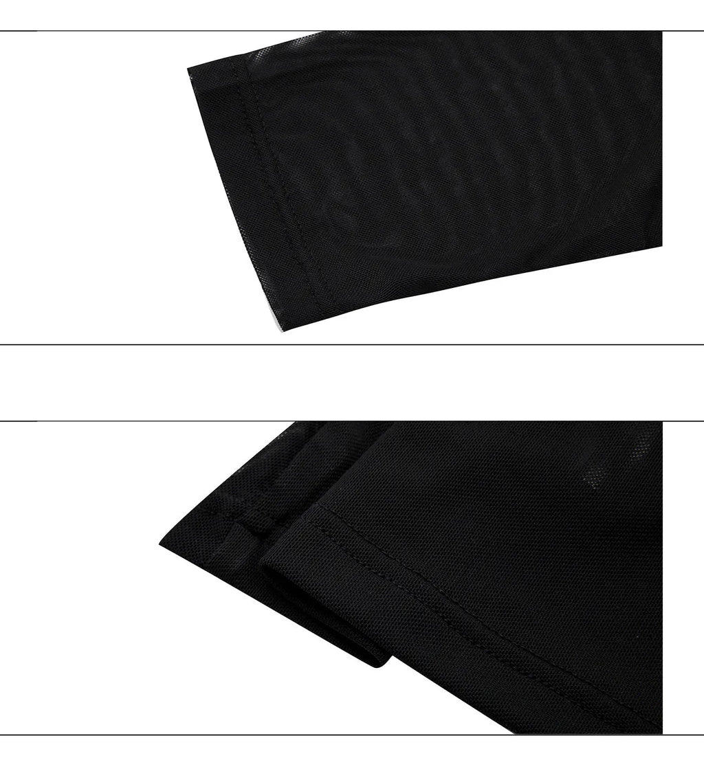 Black and white long sleeve mesh slim fit shirt for layering