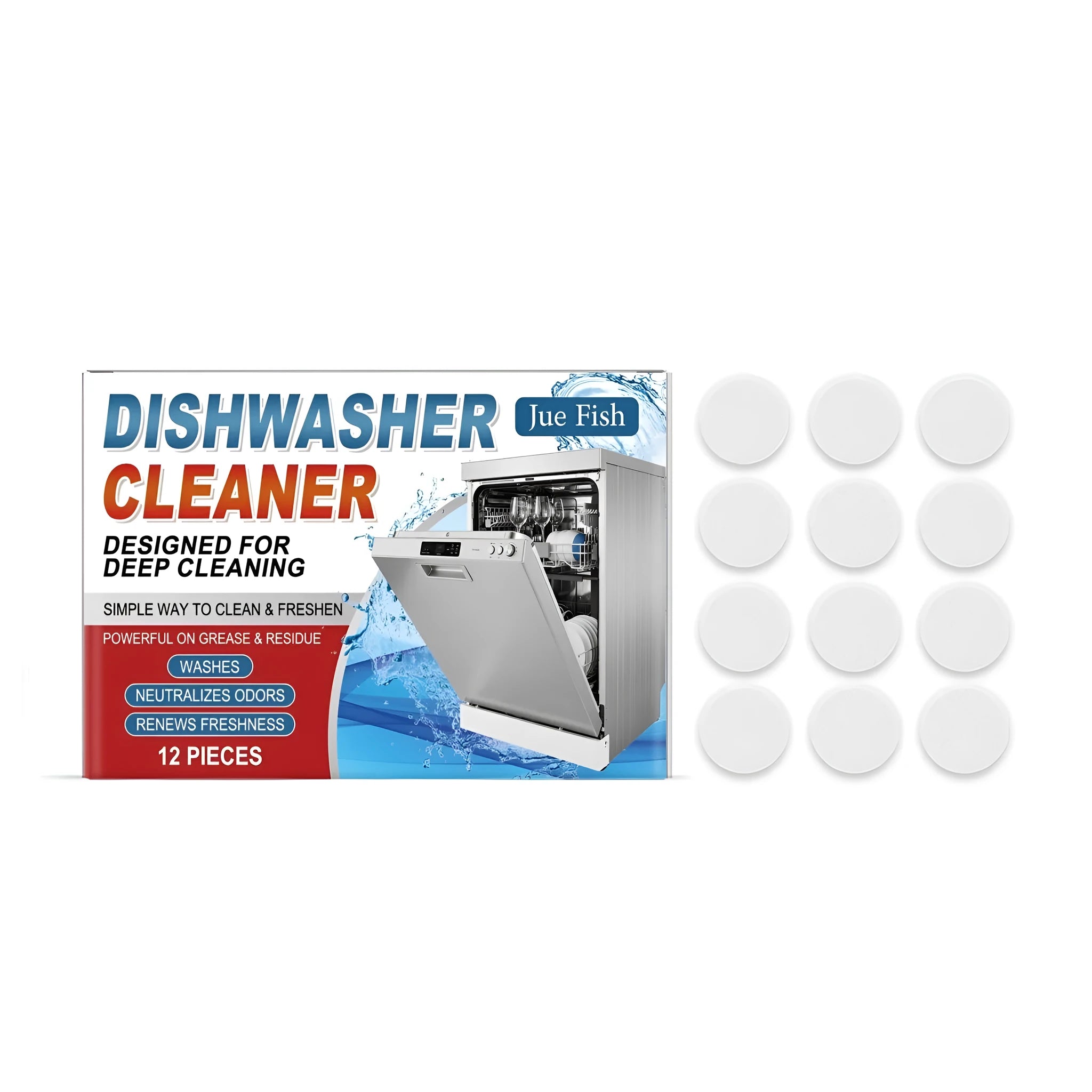 Household dishwasher cleaning tablets 12-piece pack with cleaning sheets