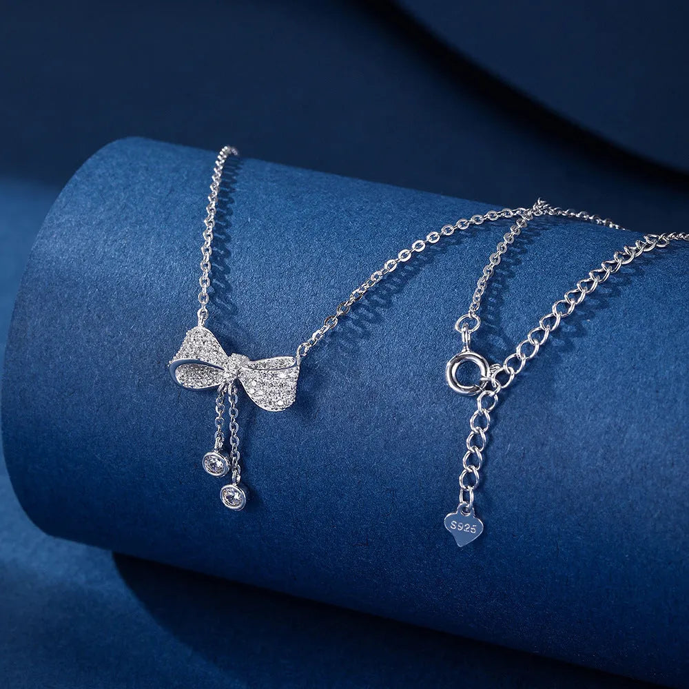 S925 sterling silver necklace with a bow pendant on an adjustable 40-45cm silver chain