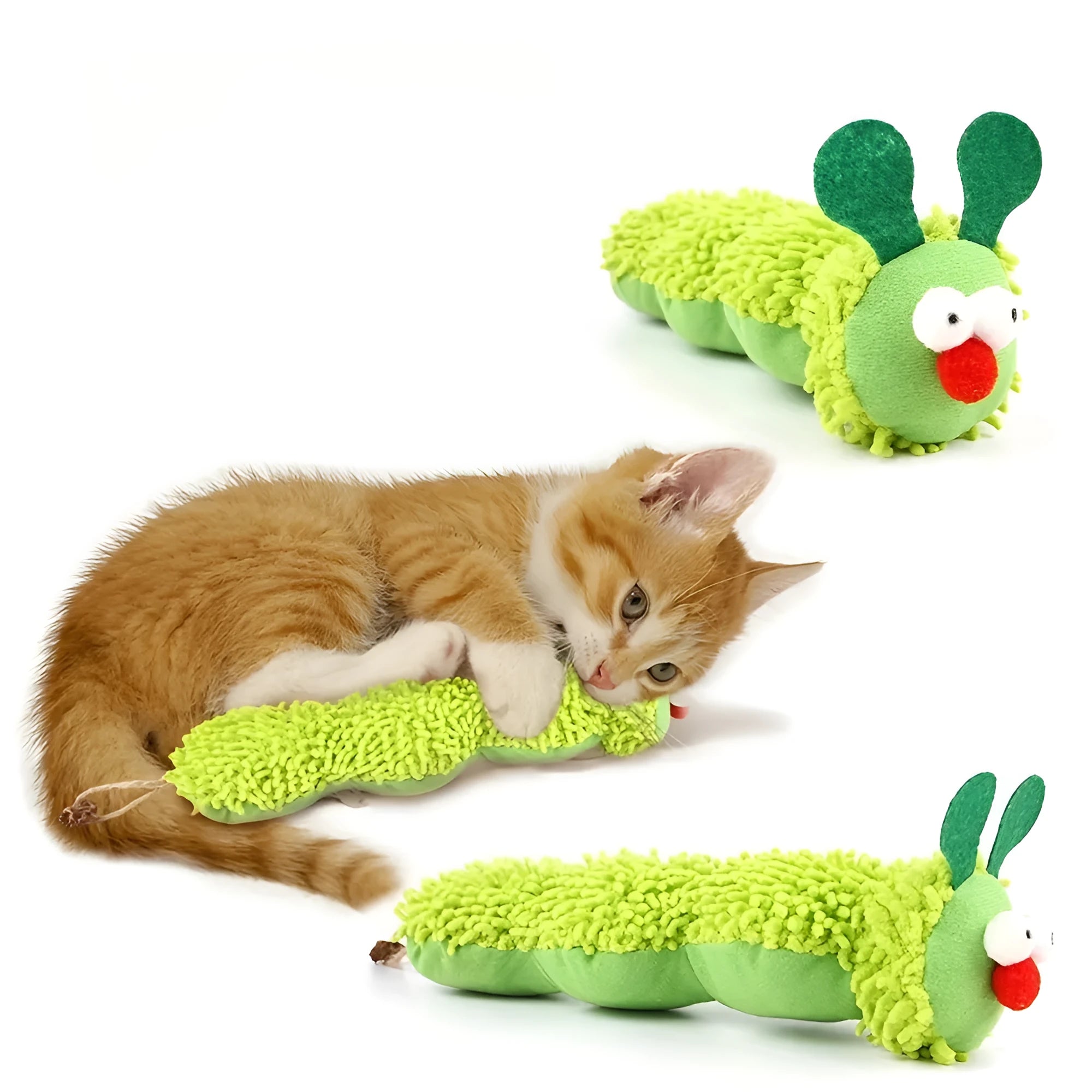 Green interactive plush cat toy pillow measuring 24cm long for sports-themed feline play