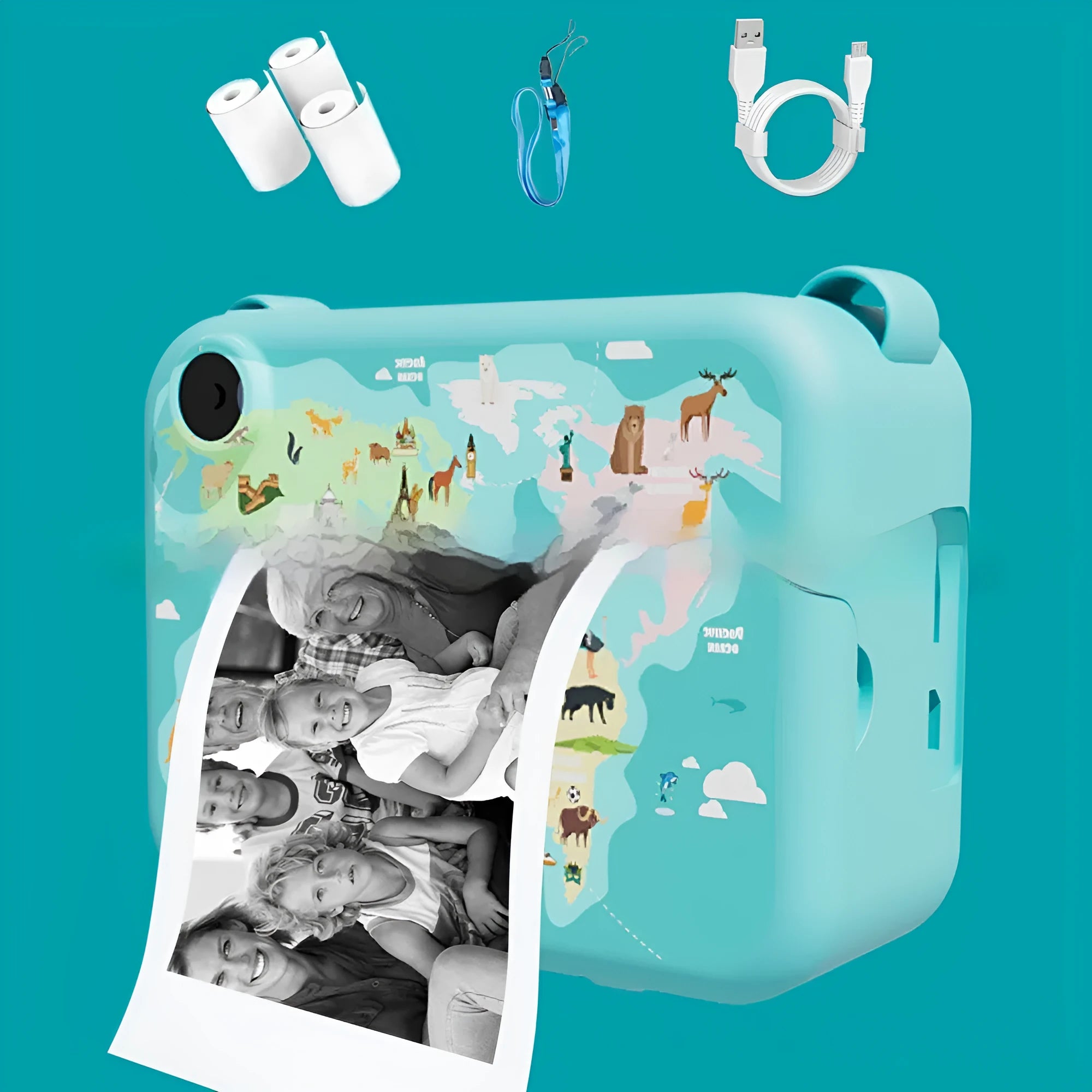 Children's SLR instant print camera in pink with ABS body showing front view