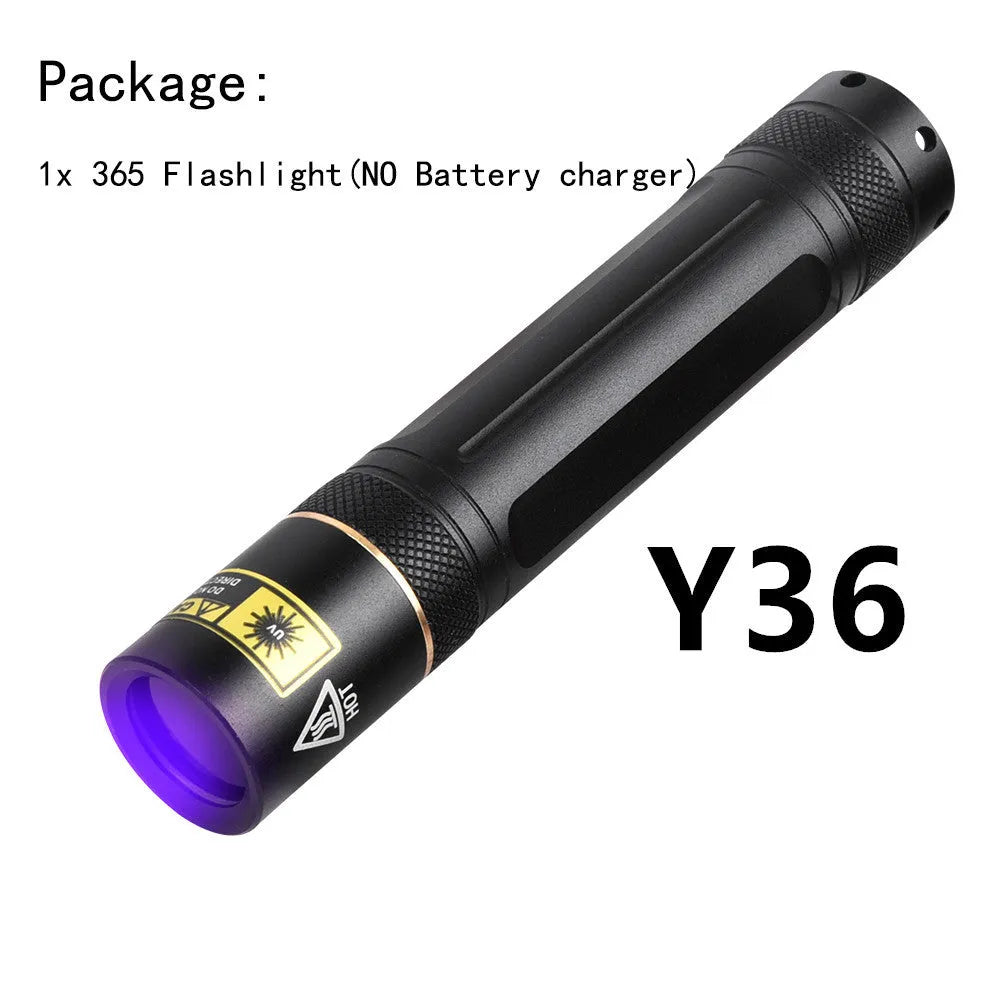 Y36 365nm UV flashlight with aluminium alloy body and 5W LED for fluorescence detection and anti-counterfeiting