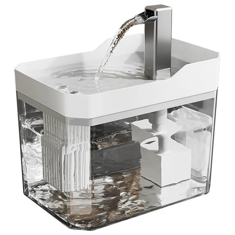 Automatic cat water fountain with transparent plastic reservoir and circulating water system