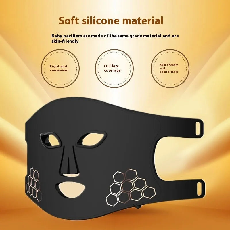 M01 Black infrared four-colour LED photon mask with neck care panel for home skincare.