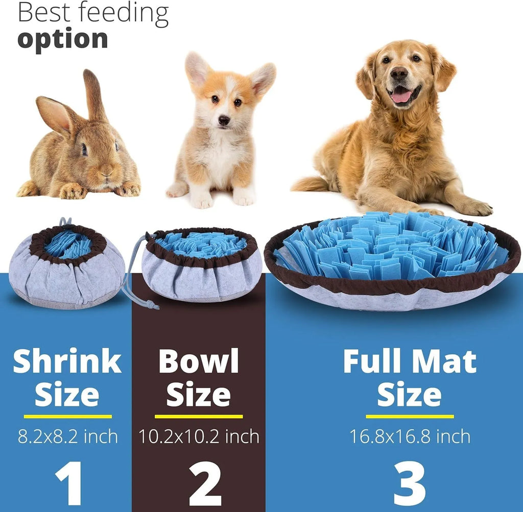Adjustable blue and green dog snuffle mat for puzzle feeding and mental stimulation