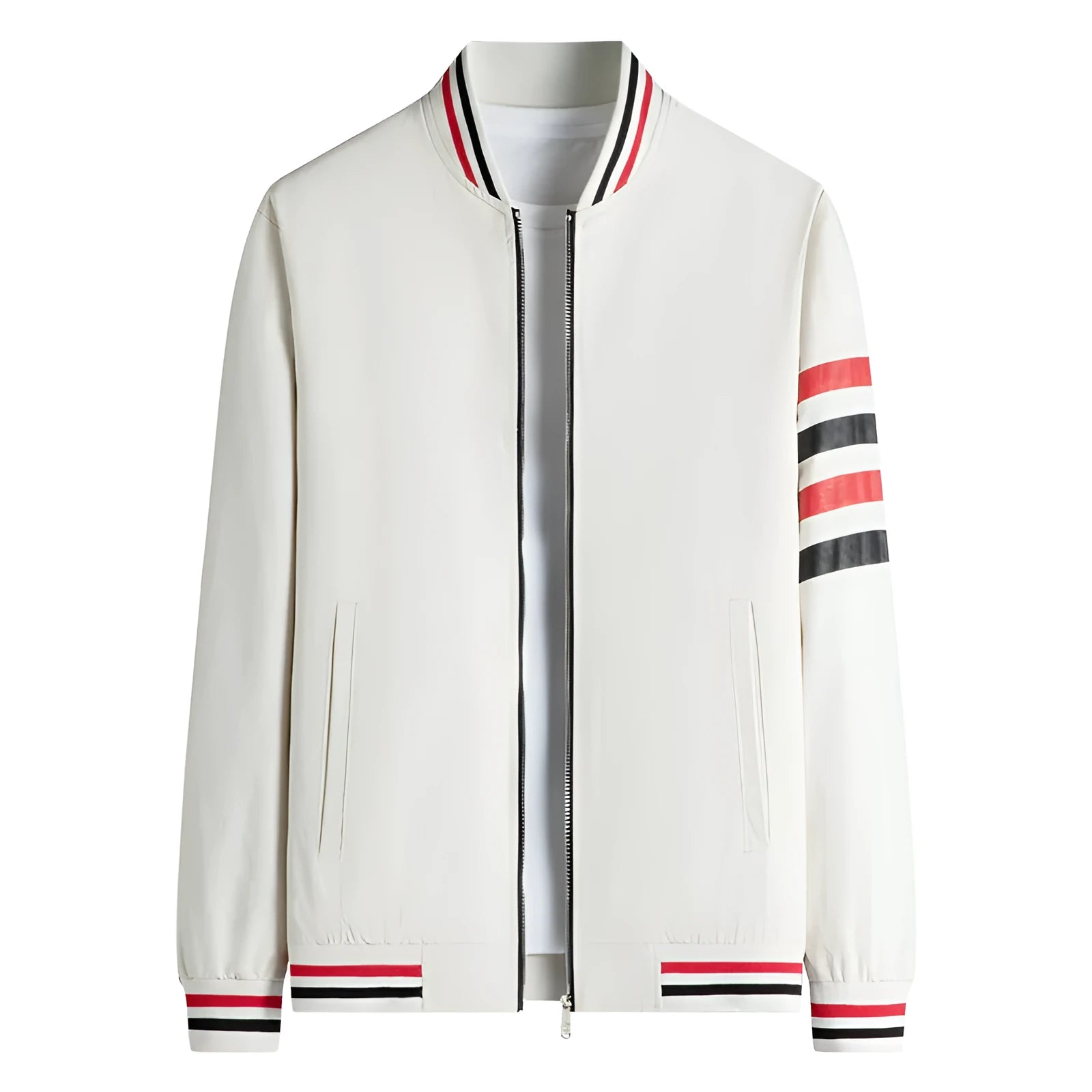 Men's fall jacket with baseball collar, long sleeves, in khaki colour, polyester fabric