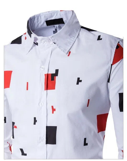 Men's casual long sleeve white cotton shirt front view, sizes M to 5XL