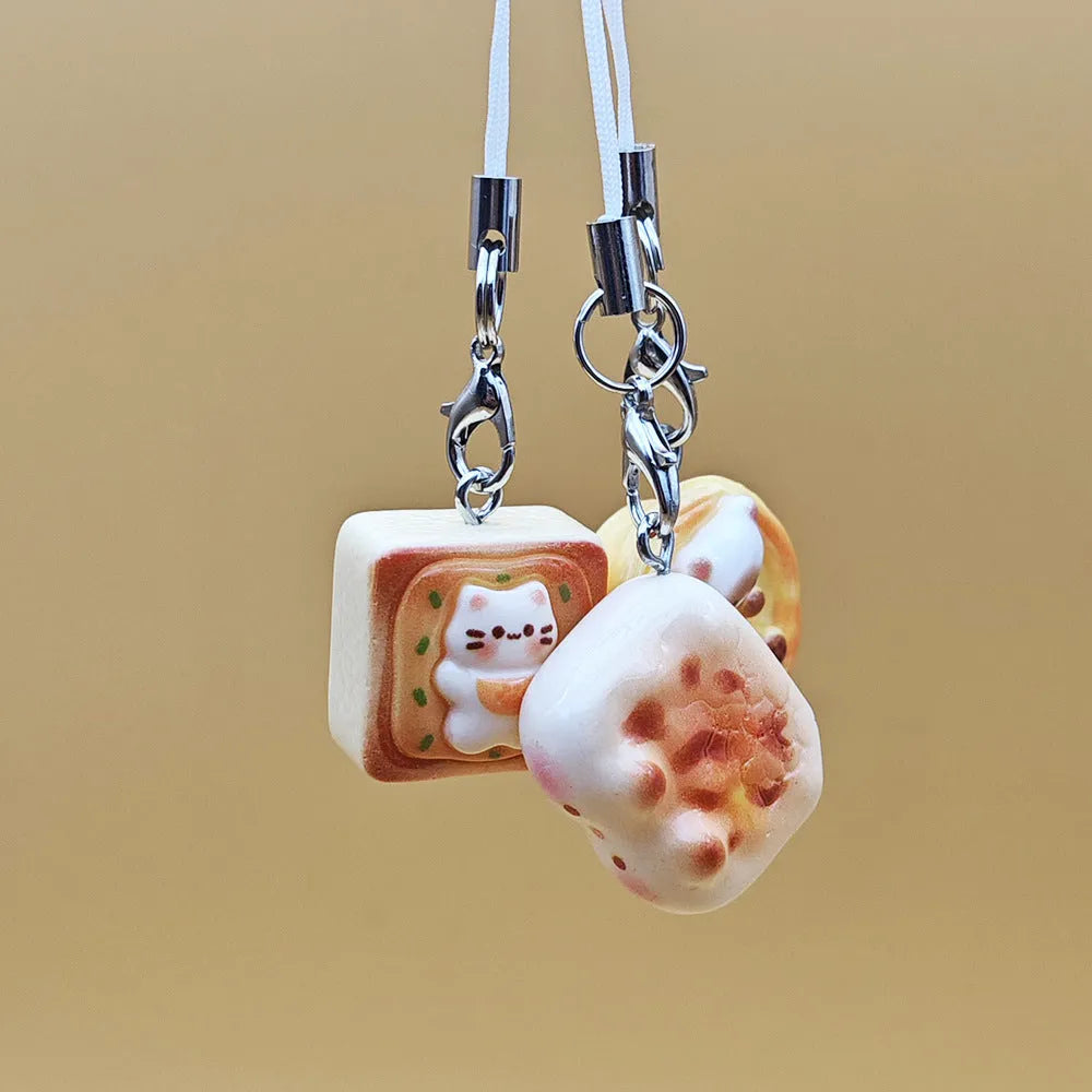 New cute kitten egg tart simulation mobile phone pendant with cartoon decoration, three specification options