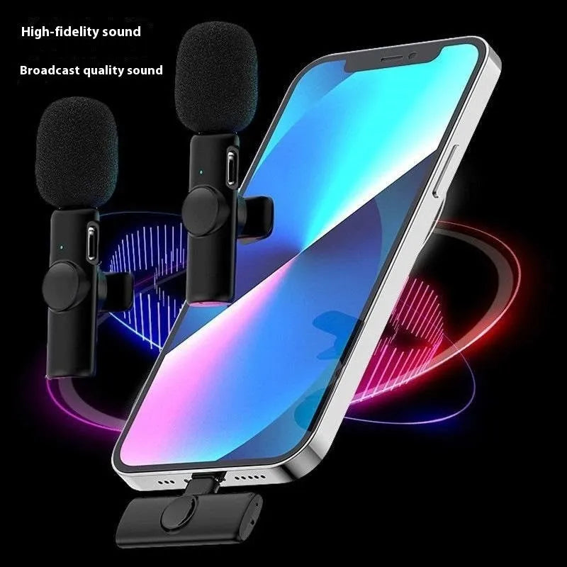 Wireless collar clip microphone for outdoor video recording with multiple interface options