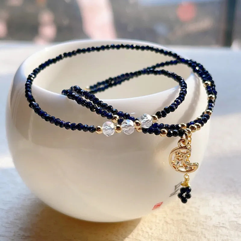Blue sand stone three-ring women's bracelet set with gold-toned metal accents