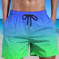 Men's gradient colour 3D printed mesh sports shorts on a manikin, showing the colour transition.
