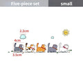 Funny vinyl car sticker showing five cats walking, waterproof PVC adhesive for vehicle decoration.
