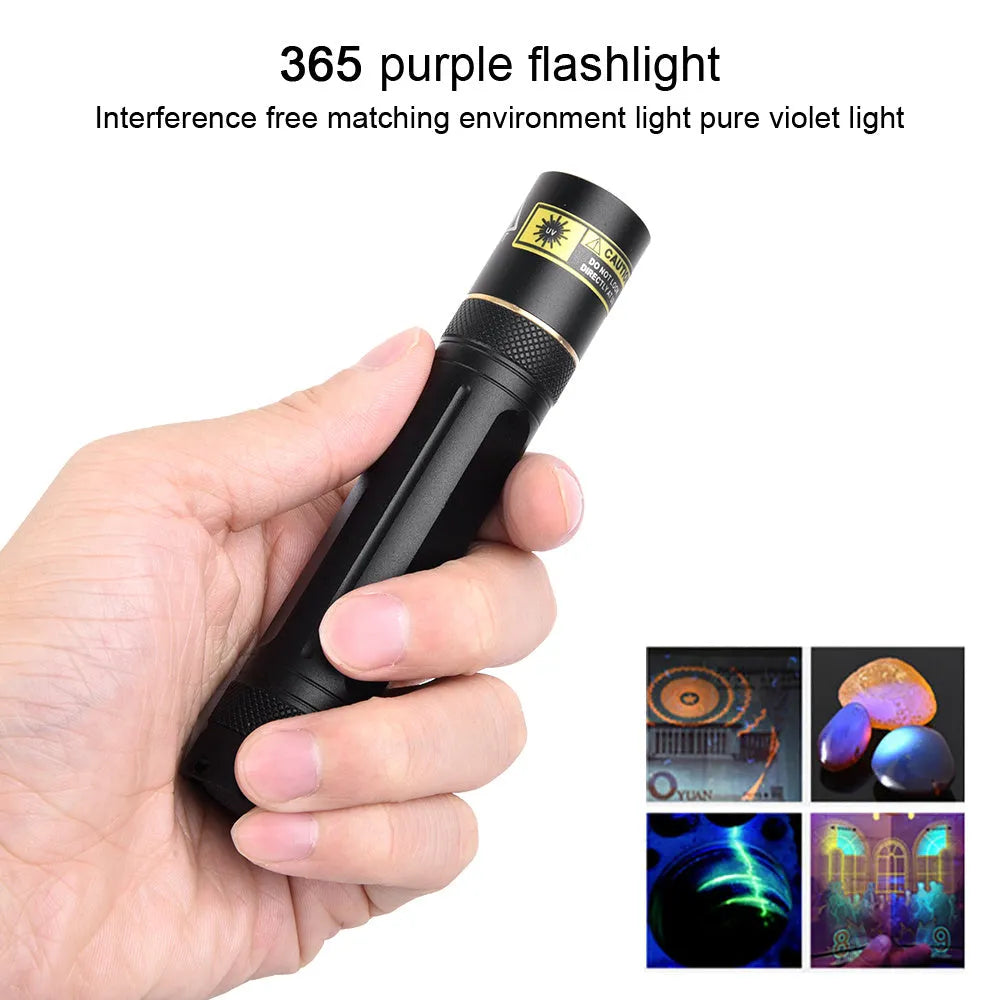 Y36 365nm UV flashlight with aluminium alloy body and 5W LED for fluorescence detection and anti-counterfeiting
