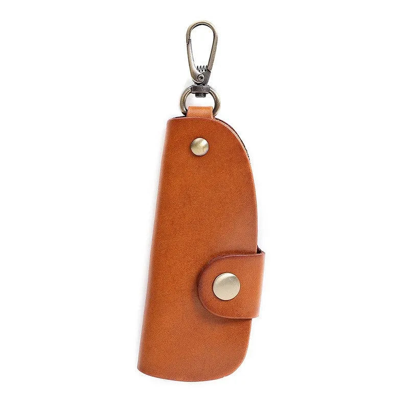 Genuine leather short car key case with multifunctional door in K108 brown colour