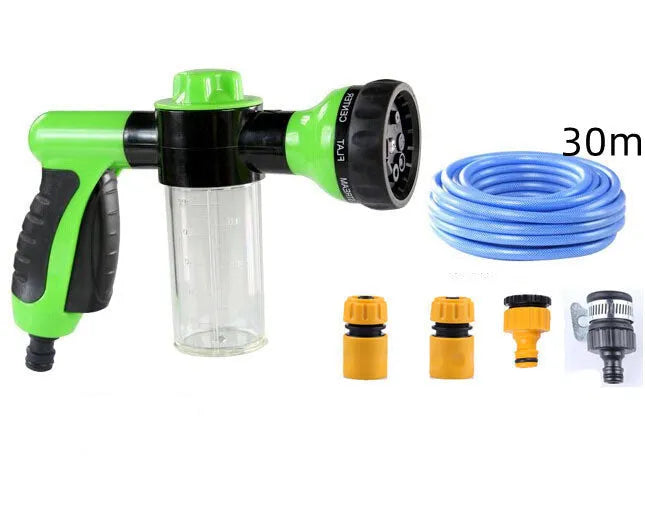 Green high-pressure foam spray gun with adjustable nozzle for car washing and garden watering