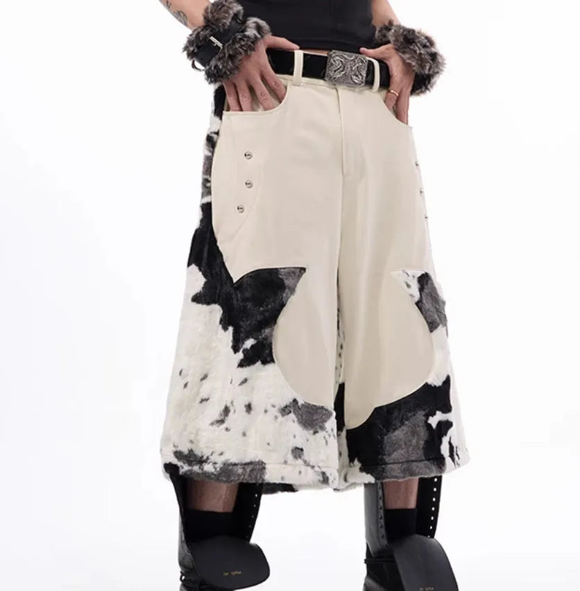 Fashionable milk fibre fur cropped trousers in a patterned design for teenagers.