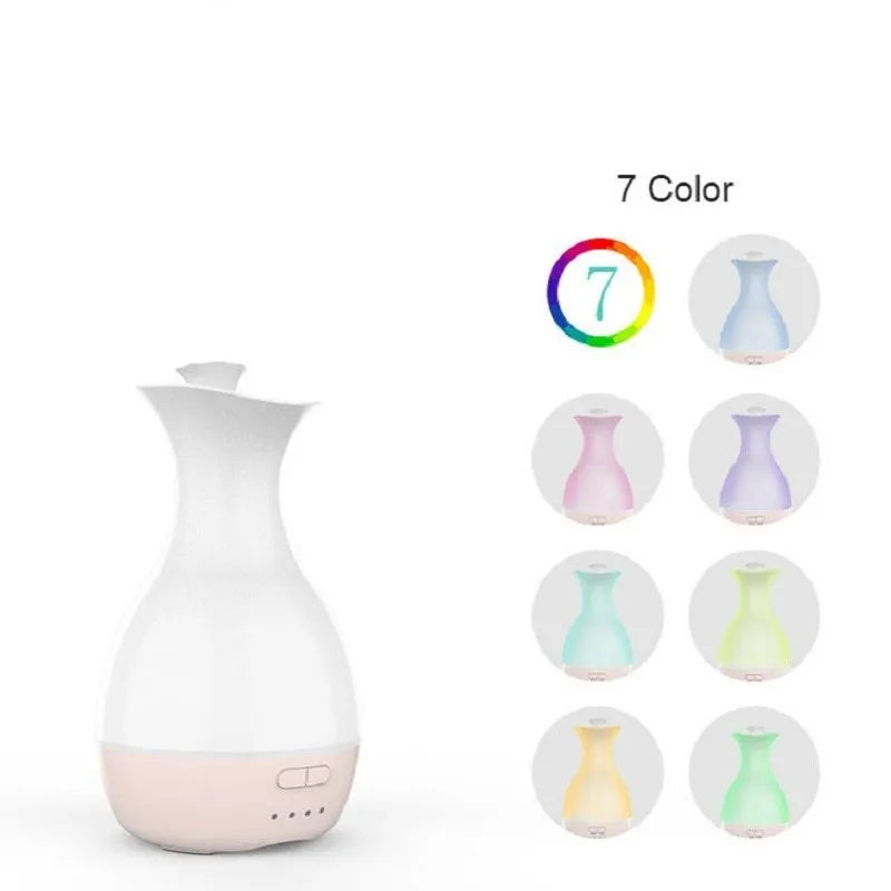 White ultrasonic humidifier and essential oil diffuser with colourful LED night light and 200ml water tank