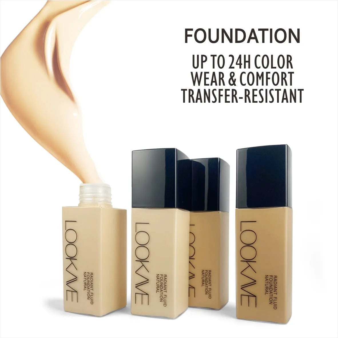LOOKAVE matte liquid foundation bottle in 21c size with shade options LK63C-01 to LK63C-06