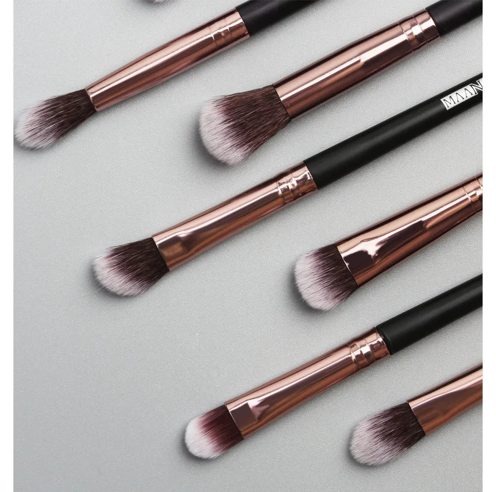 12 piece eye makeup brush set with nylon bristles and portable plastic handles in six colour options