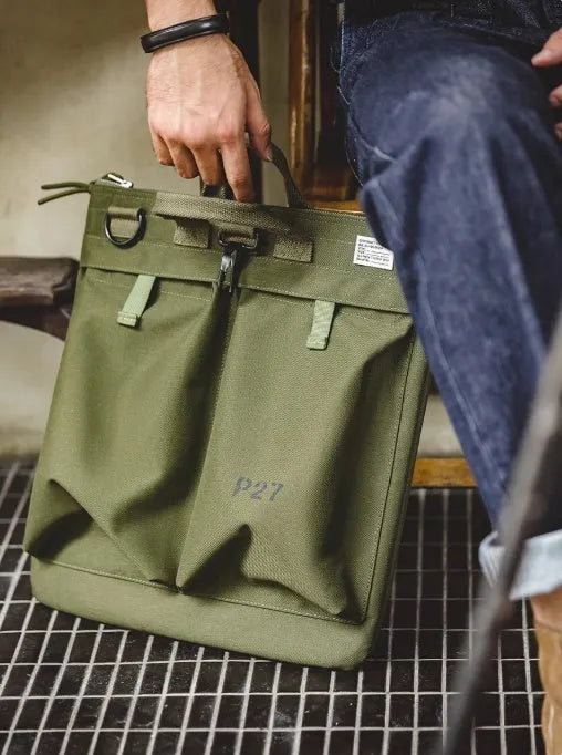 Marden Tooling Helmet canvas crossbody messenger bag in military green with shoulder strap