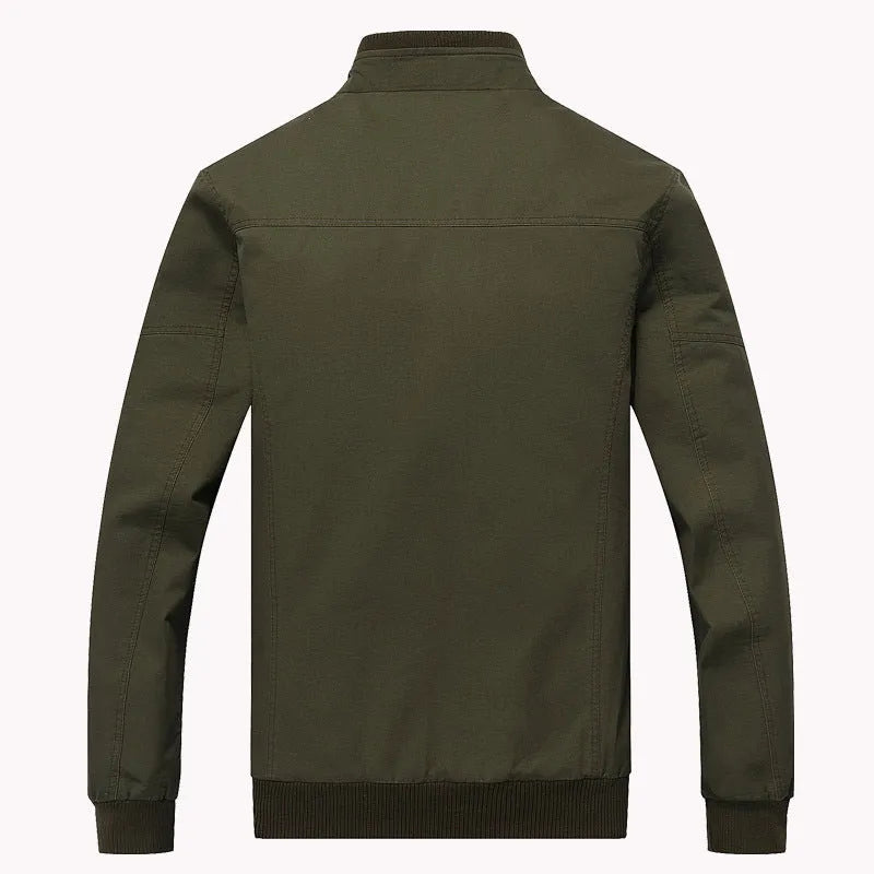 Men's khaki cotton military pilot bomber jacket with badge and side pockets