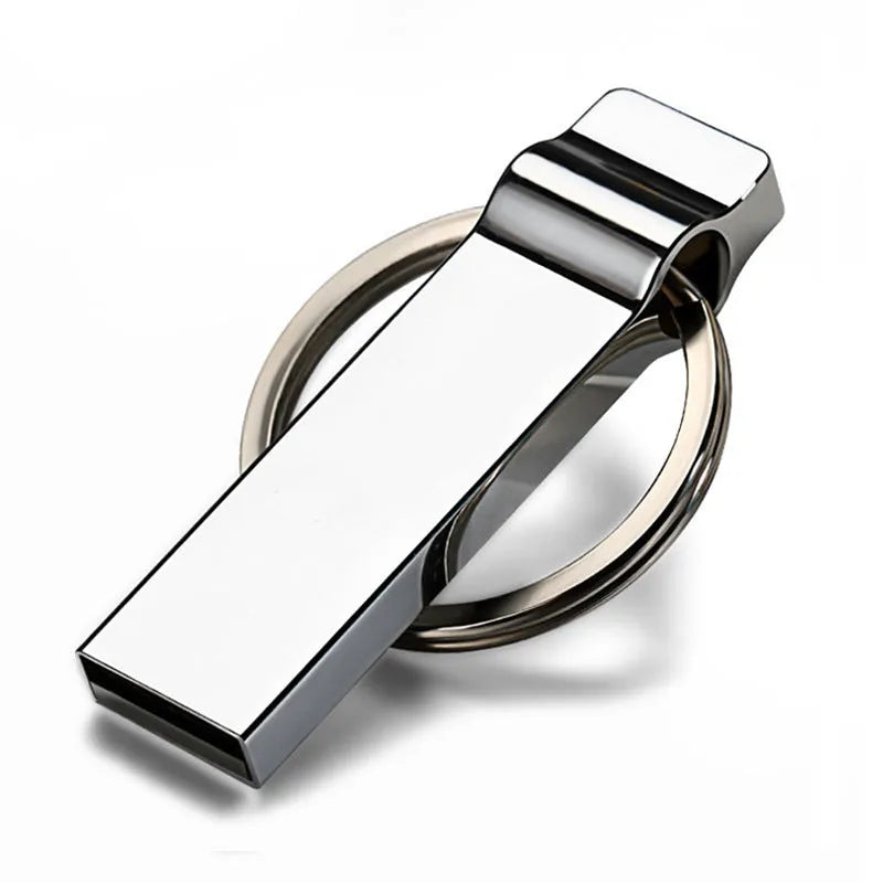32GB silver metal USB 2.0 flash drive with necklace attachment, waterproof and shockproof