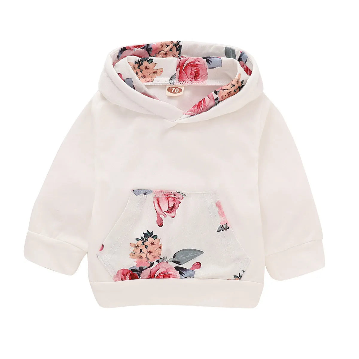 White children's hooded cotton printing pants suit with long sleeves for baby girls 0-1 years